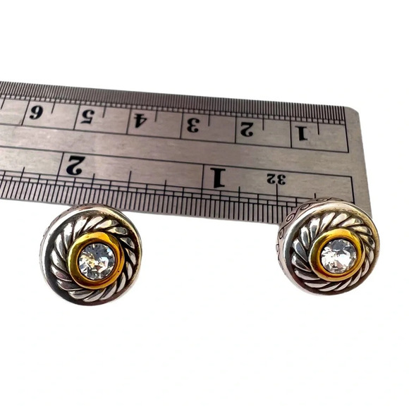 Brighton Heiress Crystal Post Two Tone Silver/Gold Plate Pierced Earrings - Picture 6 of 7